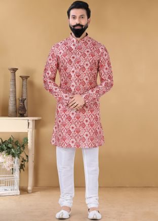 Multicolor Printed Silk Kurta Churidar Set