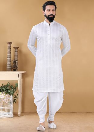 White Embroidered Georgette Dhoti Kurta Set