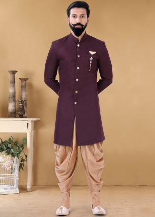 Magenta Indo Western Sherwani With Dhoti