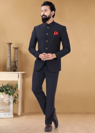 Readymade Black Bandhgala Jodhpuri Suit For Men