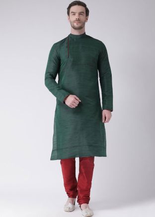Green Dupion Silk Straight Cut Kurta With Churidar