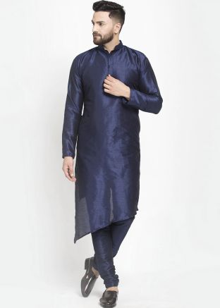 Blue Asymmetric Readymade Silk Kurta Pyjama