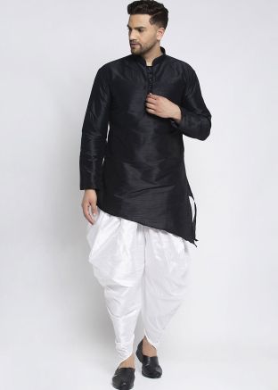 Black Readymade Asymmetric Kurta With Dhoti