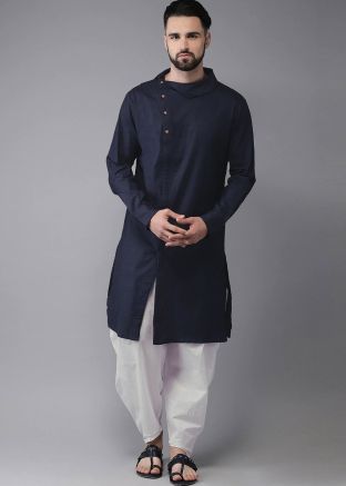 Blue Cotton Readymade Kurta Pajama
