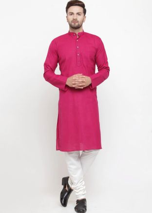 Readymade Pink Plain Cotton Kurta Pajama