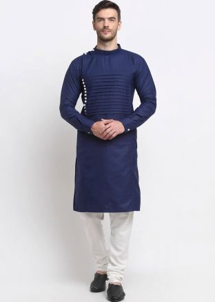 Blue Readymade Cotton Kurta With Churidaar