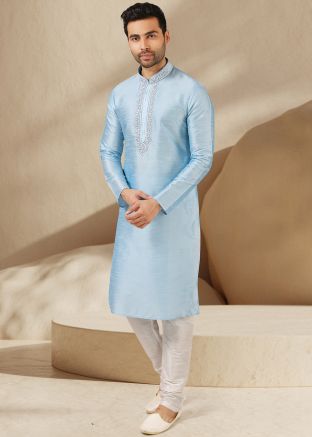 Blue Embroidered Festive Kurta Churidar Set