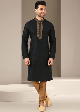 Black Thread Embroidered Kurta With Churidar