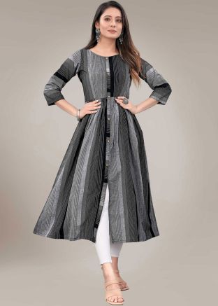 Readymade Black & Grey Stripped Kurta