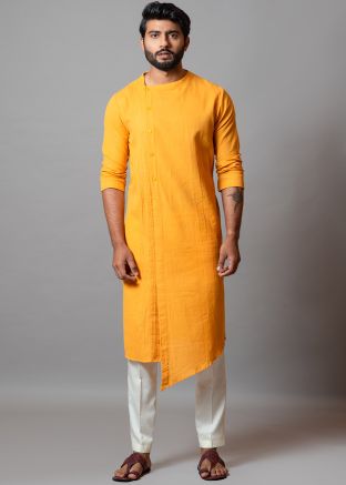 Yellow Asymmetric Readymade Kurta Pajama