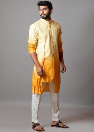 Yellow Shaded Readymade Art Silk Kurta Pajama