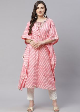 Pink Striped Cotton Kaftan Kurti
