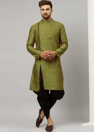 Readymade Green Kurta With Dhoti In Dupion Silk