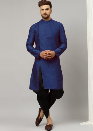 Blue Readymade Dhoti With Kurta In Dupion Silk