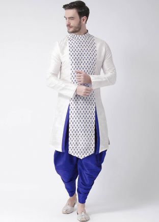 Readymade White Slitted Angrakha Style Dhoti With Kurta