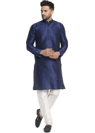 Dupion Silk Readymade Kurta In Blue