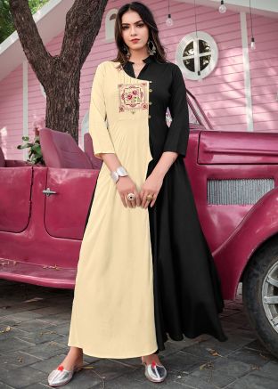 Black & Cream Twin Layered Embroidered Kurta