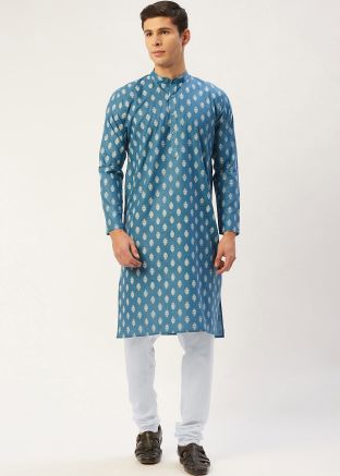 Readymade Blue Color Cotton Kurta Pajama
