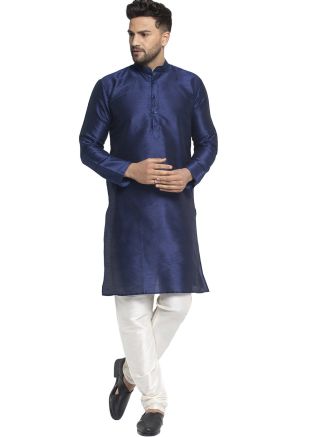 Readymade Blue Color Dupion Silk Kurta Pajama