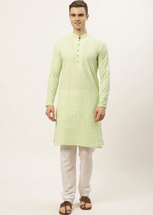 Readymade Green Color Cotton Kurta Pajama