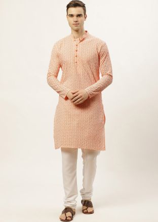 Readymade Orange Color Cotton Kurta Pajama