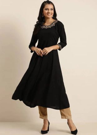 Readymade Black Rayon Pant Kurta Set