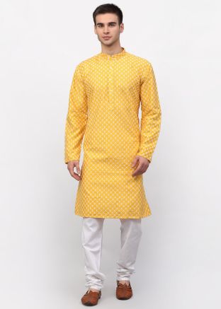 Readymade Yellow Dupion Silk Kurta Pajama