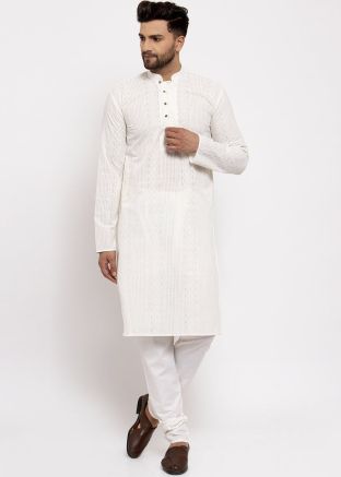 Readymade Cream Cotton Kurta Pajama