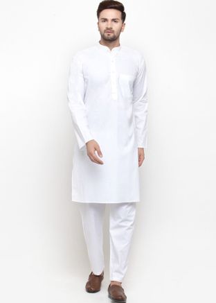 Readymade White Cotton Kurta Pajama