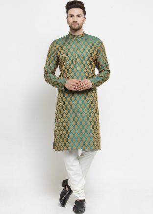Readymade Green Jacquard Kurta