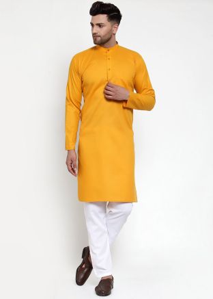 Readymade Yellow Cotton Kurta Pajama