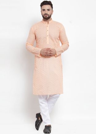Readymade Orange Cotton Kurta Pajama