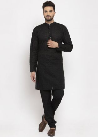 Readymade Black Cotton Kurta Pajama