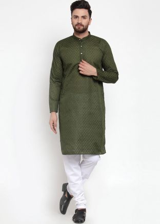 Readymade Green Cotton Kurta Pajama