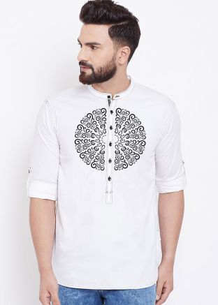 Readymade White Embroidered Wedding Kurta For Men