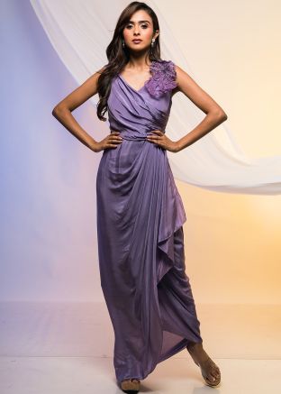 Purple Readymade Draped Designer Dress