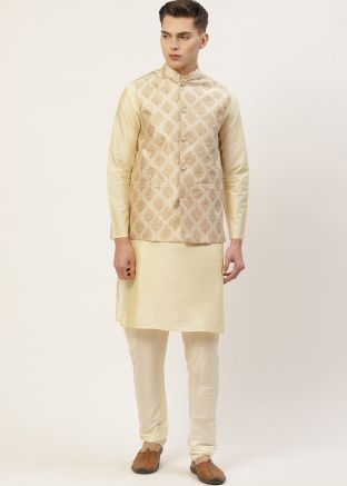 Cream Color Silk Nehru Jacket