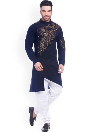 Blue Asymmetric Embroidered Readymade Kurta Pajama