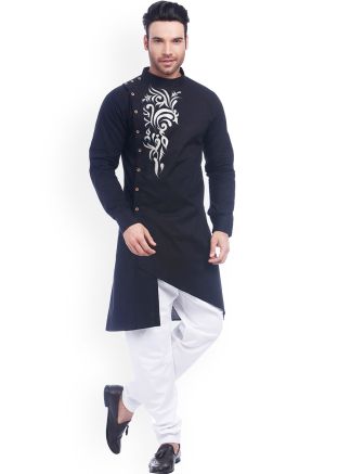 Dark Blue Embroidered Readymade Cotton Kurta Pyjama