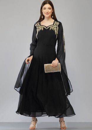 Black Cape Style Sleeves Long Kurti & Churidar