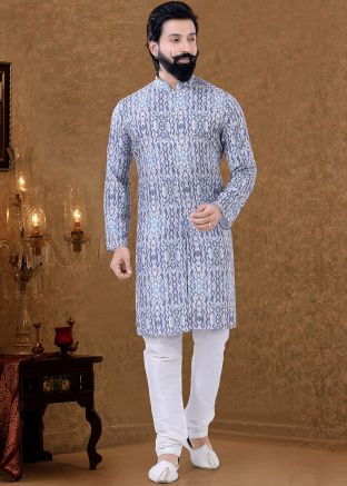 Multicolor Mens Printed Design Kurta Churidar Set