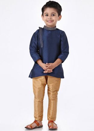 Navy Blue Readymade Kids Short Kurta With Churidar