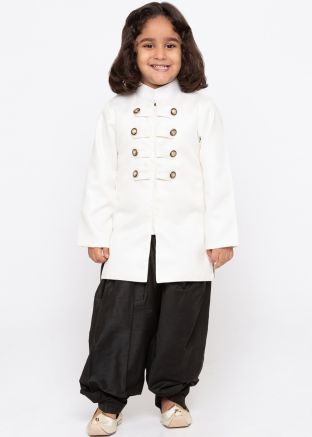 White Cotton Readymade Kids Kurta Salwar Set