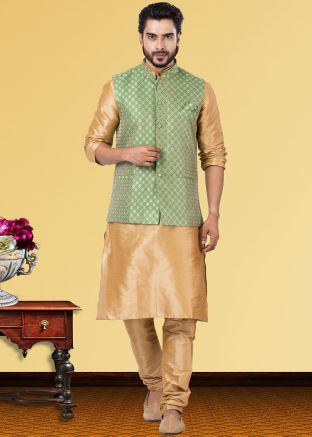 Readymade Golden Kurta Pajama With Jacket