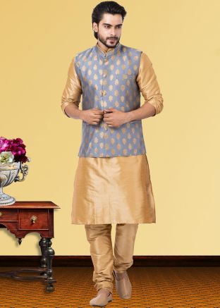 Golden Readymade Kurta Pajama With Jacket