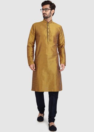 Golden Readymade Mens Plain Silk Kurta Pajama