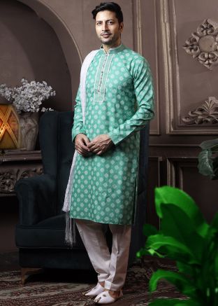Green Readymade Printed Kurta With Pant