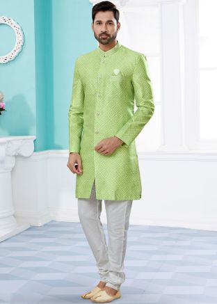 Readymade Green Printed Indo Western Sherwani