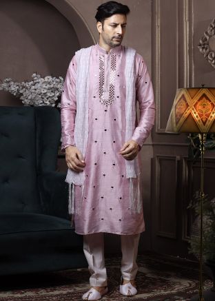 Readymade Pink Mirror Embroidered Kurta Pajama