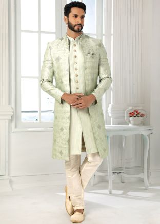 Green Embellished Jacket Style Indo Western Sherwani
